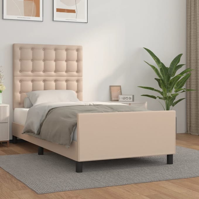 vidaXL - Bedframe - met - hoofdbord - kunstleer - cappucinnokleurig - 90x190 - cm