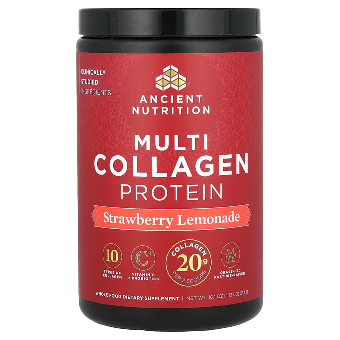 Ancient Nutrition, Total Collageen Eiwit, Aardbei Limonade, 1,18 lbs (535.5 g)
