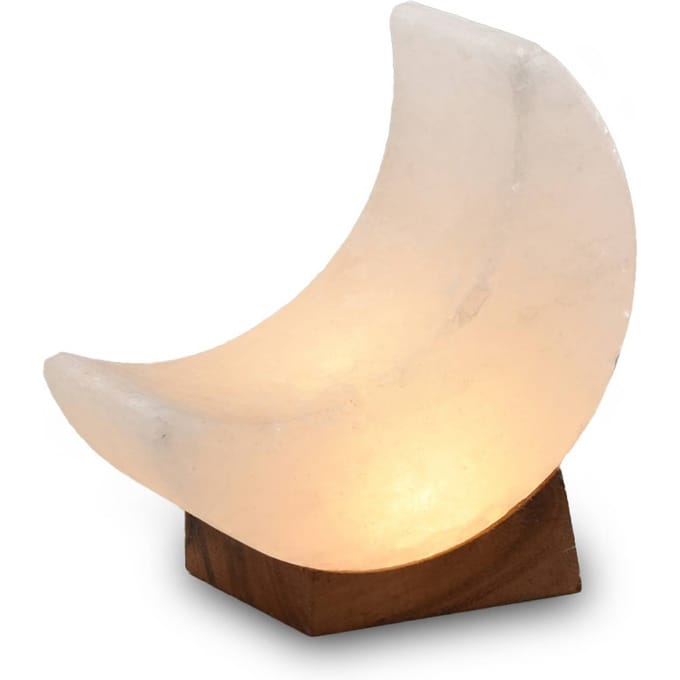 Wagner Life Zoutkristallen lamp Moon white line USB, houten voet, wit