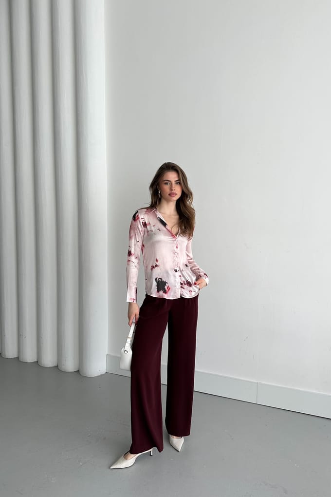 Abstract Print Satijnen Knop-Up Shirt