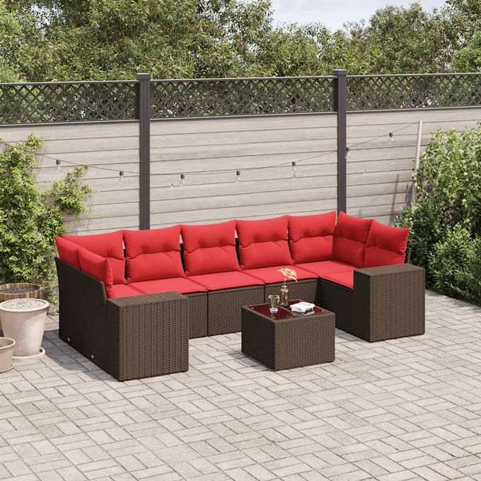 vidaXL - 8-delige - tuinbankset - met - kussens, - bruin - polyrotan