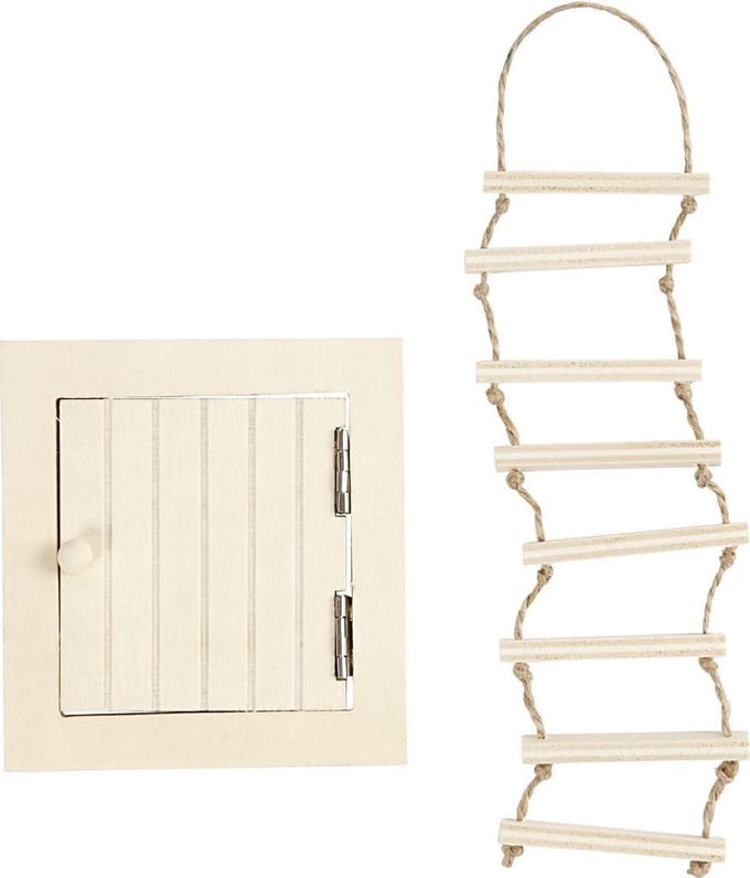 Zolderluik en touwladder, afm 9-20 cm, 1 set