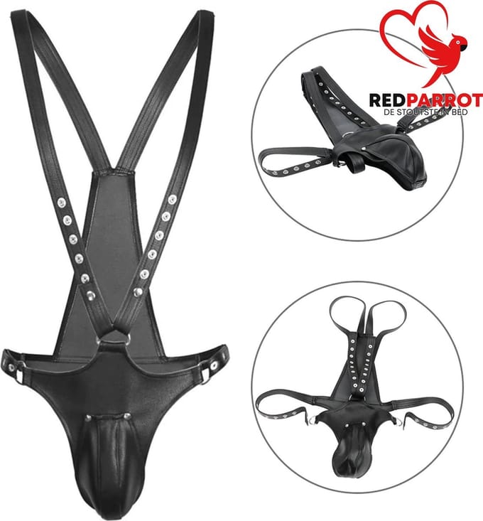 Kuisheidsstring met schouderbanden - PU leder - Sissy - BDSM - Dominantie - Slip