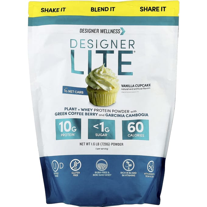 Designer Wellness, Designer Lite®, Plantaardig + Wei Eiwitpoeder, Vanille Cupcake, 720g (1,6 pond)