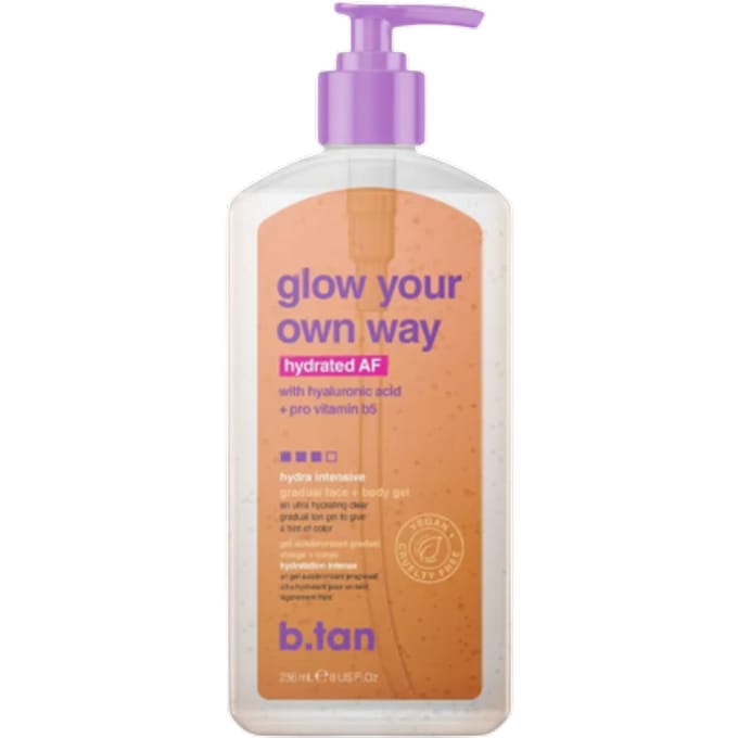 b.tan, Glow Your Own Way, Hydrated AF, Geleidelijke Gezichts + Lichaamsgel, 8 fl oz (236 ml) yellow