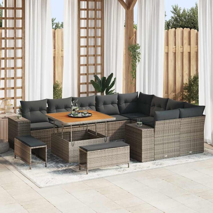 vidaXL - Tuinbank - Set - 12 - st - 9-zits - Grijs - poly - rattan