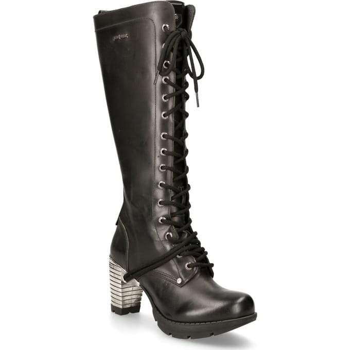 New Rock M-TR005-S1 Dames Kniehoge Zwarte Gothic Hoge Hakken Laarzen