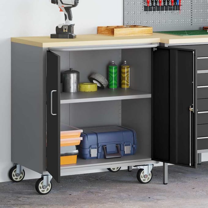 vidaXL - Trolley - Rolling - Workbench - Zwart - en - Grijs - 75 - x - 45 - x - 85 - cm