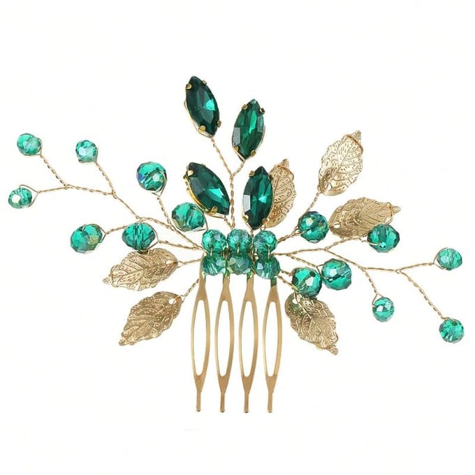 Handgemaakte Blad & Kristal Zijkam Haaraccessoire voor Bruiloft Feest Royal, Schoolspullen, College one-size wit