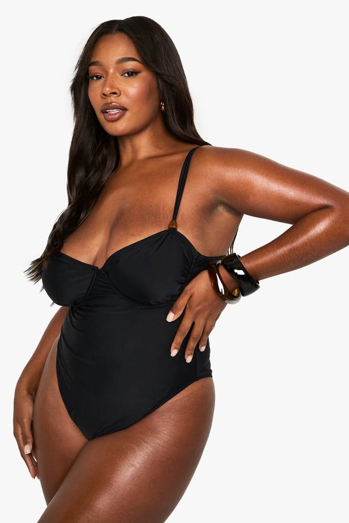 boohoo Dames PLUS BADPAK MET HARSAFWERKING | Zwart | Maat: 52