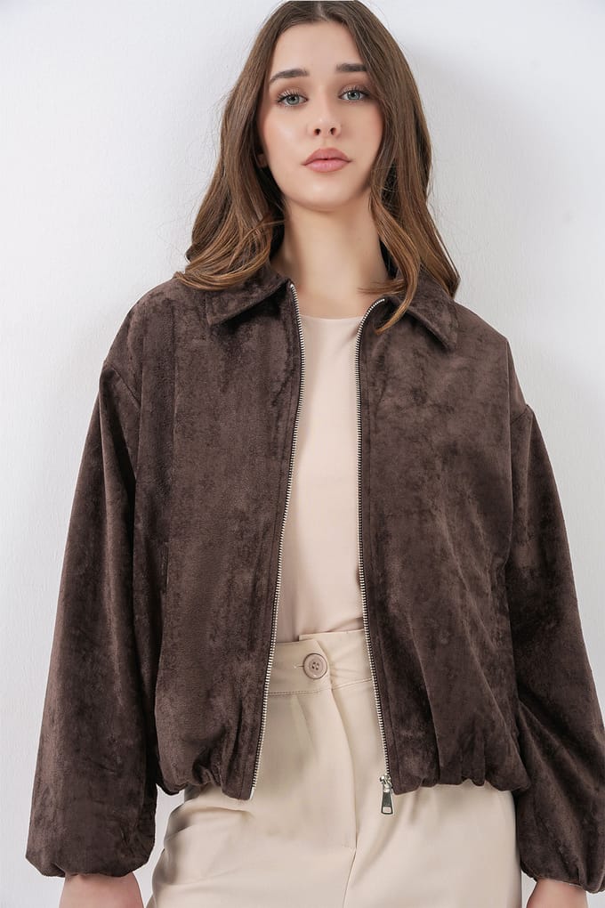 Overmaat Velvet Zip-Up Jas met Zakken
