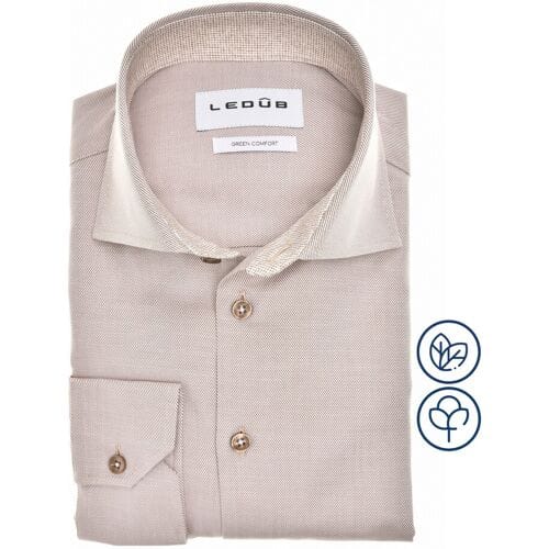 Ledub modern fit overhemd - twill - middenbruin - Strijkvriendelijk - Boordmaat: 43