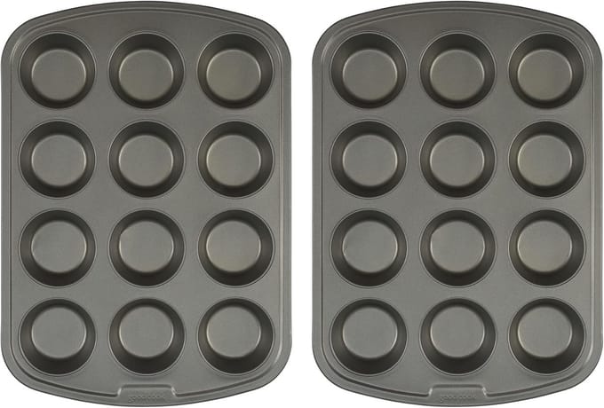Muffin Bakvorm - Cupcakeblik - Thuis Bakken - Antiaanbaklaag - 2x 12 Koppen - Grijs
