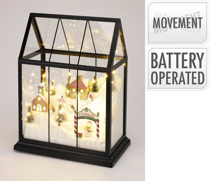 Home & Styling Kerst Glazen Huis met LED-verlichting - 23cm - Winters Tafereel