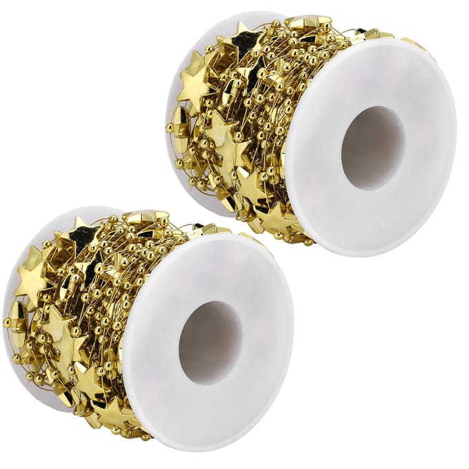 2 Stuks ABS Vijfpuntige Ster Parel Kralen String voor Bruiloft Bruidsboeket Kerstdecoratie(Goud beige