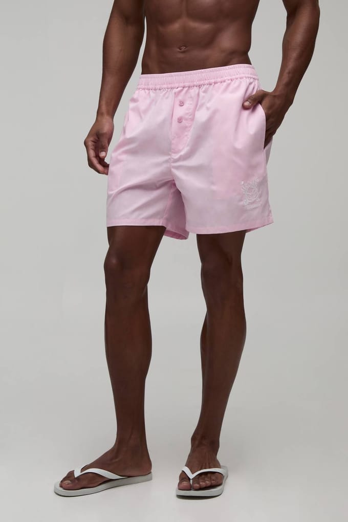 Ontspannen Katoenen Short In Boxerstijl Met Borduursel | Pink | Size Medium