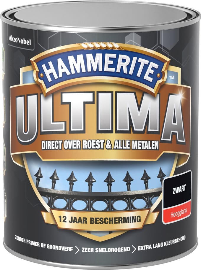 Hammerite Metaallak Ultima Hoogglans Zwart 750ml