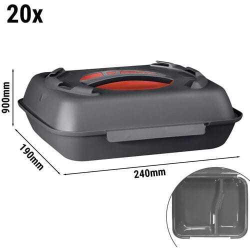 GGM Gastro (20 Stück) Menüboxen - 600ml - Geteilt - Anthrazitgrau/Rot
