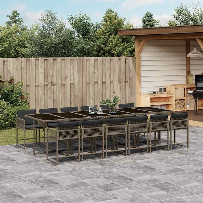 vidaXL - 13-delige - Tuinset - met - kussens - poly - rattan - grijs