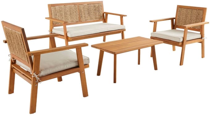 sweeek - Tuinset van hout en verticale rotan bohemia 4 plaatsen