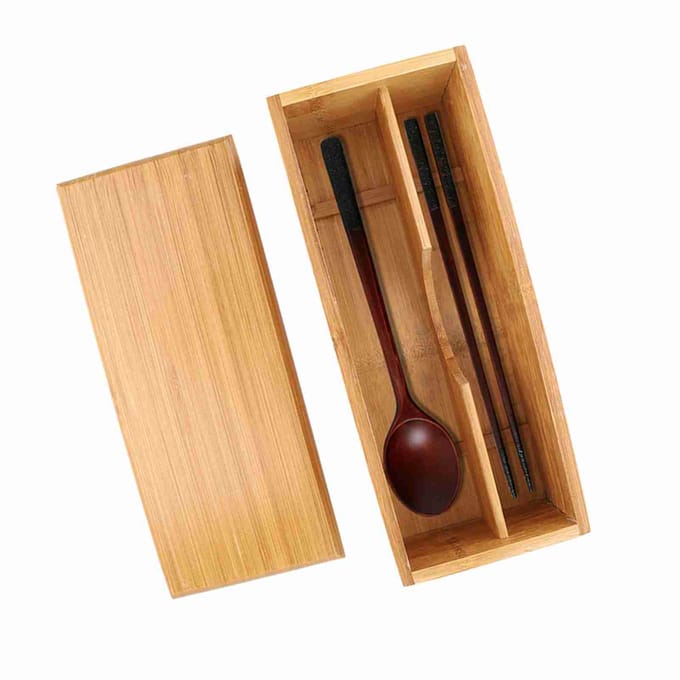 Japanse Eetstokjes Doos Servies Lepel Kooi Bamboe Opbergdoos Container beige