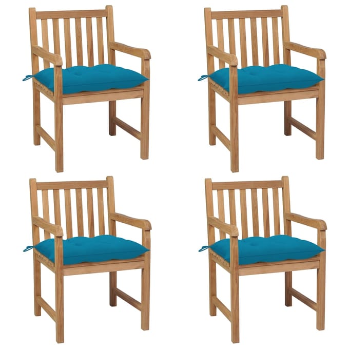 vidaXL - Tuinstoelen - 4 - st - met - lichtblauwe - kussens - massief - teakhout