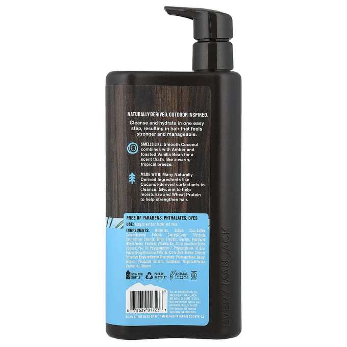 Every Man Jack, 2-in-1 Shampoo + Conditioner, Kokosnoot + Vanille, 473ml (16 fl oz) black