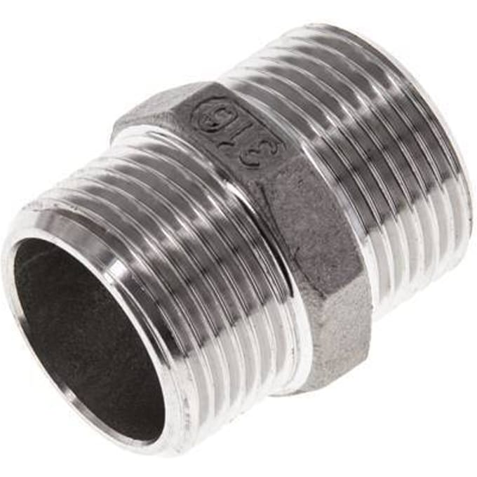 Dubbele Nippel G3/4'' RVS Vlakke Afdichting 16bar 29mm Hex