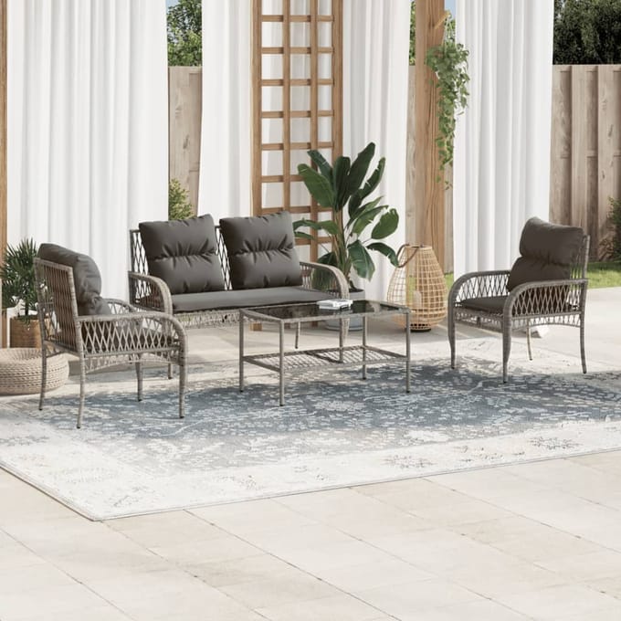 vidaXL - 4-delige - Loungeset - met - kussens - poly - rattan - grijs