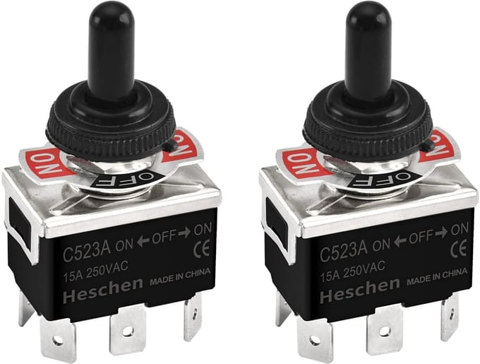 Allecto - Tuimelschakelaar - Permanent licht - 3 posities - 15A 250VAC - Waterdichte dop - Geschikt voor diverse toepassingen - Compact formaat