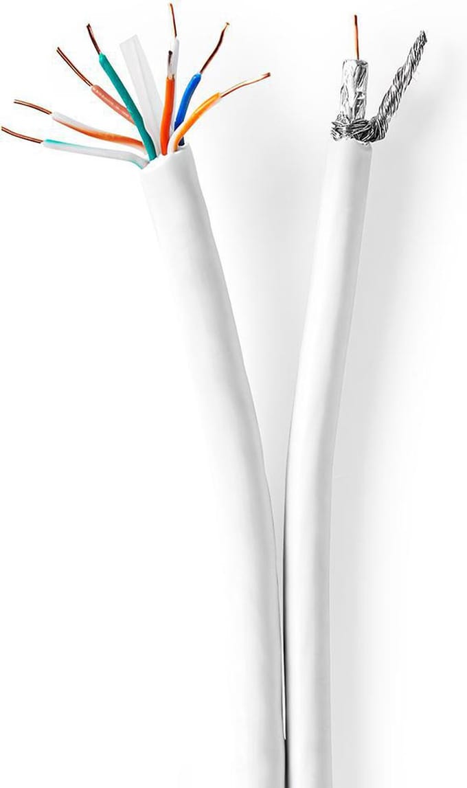 Nedis IEC (Coax) CAT6 Combikabel op rol - RG58 - 75 Ohm - Drievoudig Afgeschermd - ECA - 25.0 m - Rond - Wit - Gift Box