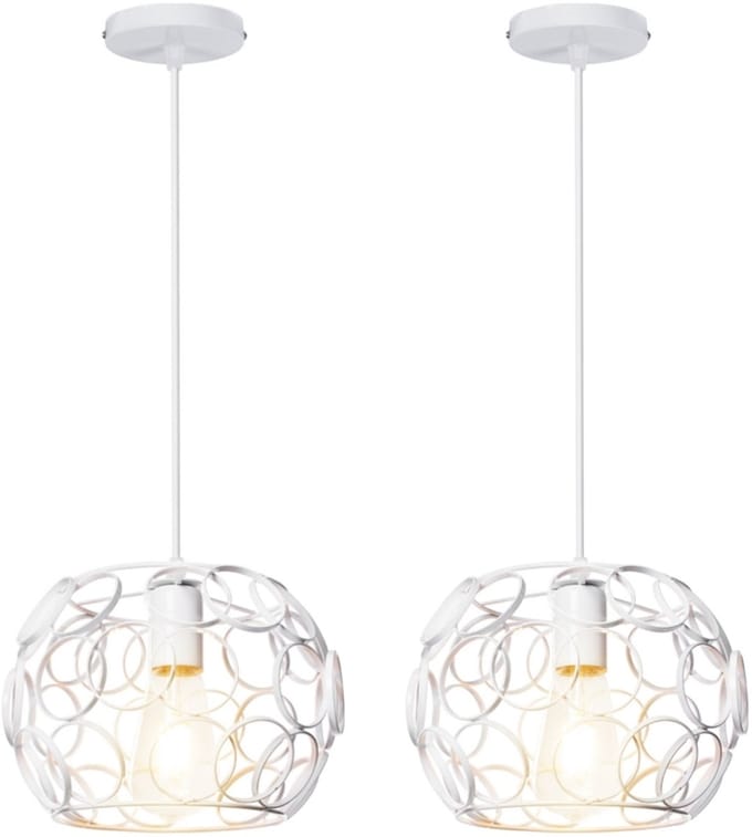 2 Stuks Hanglamp Moderne Plafondlamp E27 Metaal Kroonluchter voor Slaapkamer Eetkamer Keuken Wit