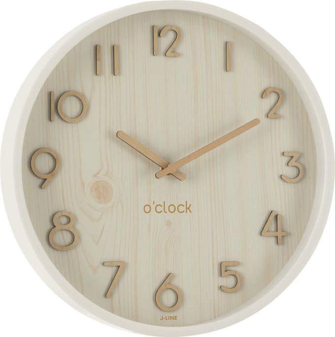 J-Line klok - multiplex/hout - wit - small - Ø 30 cm