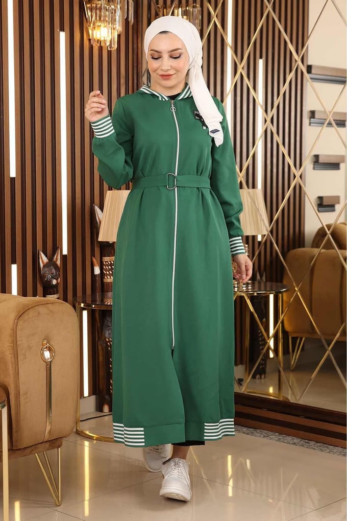Met rits Capuchon Abaya Smaragdgroen