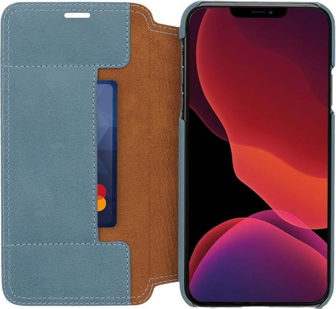 Minim Apple iPhone 12 / 12 Pro Hoesje Echt Leer Book Case Blauw