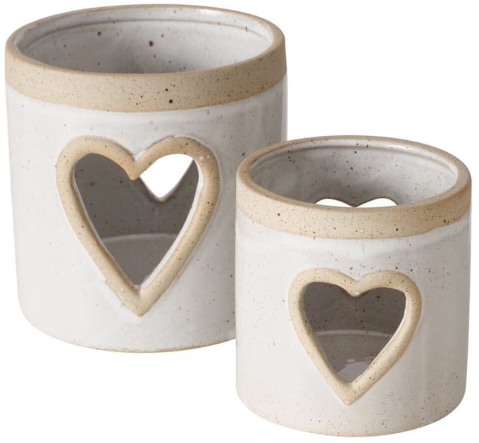Boltze - Waxinelichten - Windlichten - Set van 2 - Stoneware - Hart - 11 en 8.5cm hoog