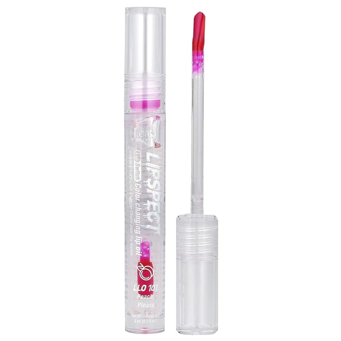J.Cat Beauty, Lipspect Lip Sensor, Kleurveranderende Lipolie, LLO 101 Peach Please, 3 ml (0,1 floz) white
