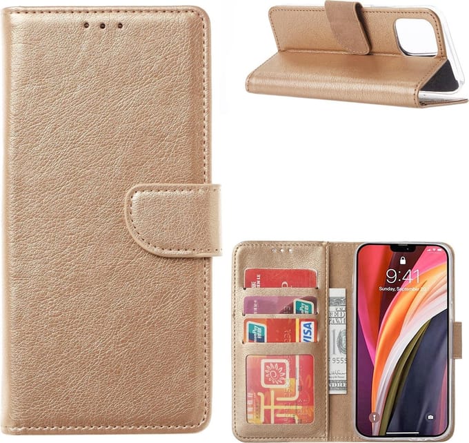 Hoesje Geschikt voor iPhone 12 / Pro Hoesje Goud Bookcase Met Pasjeshouder