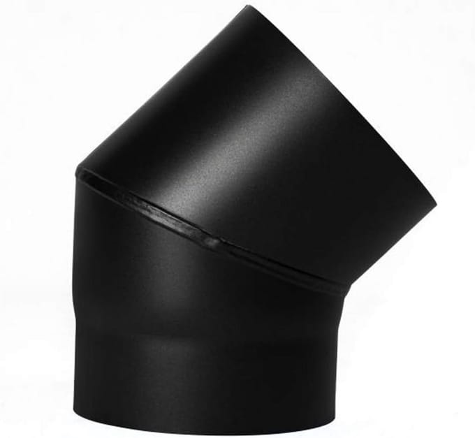 Zwarte Kachelpijp Boog 45 Graden 150mm Diameter 2mm Wanddikte