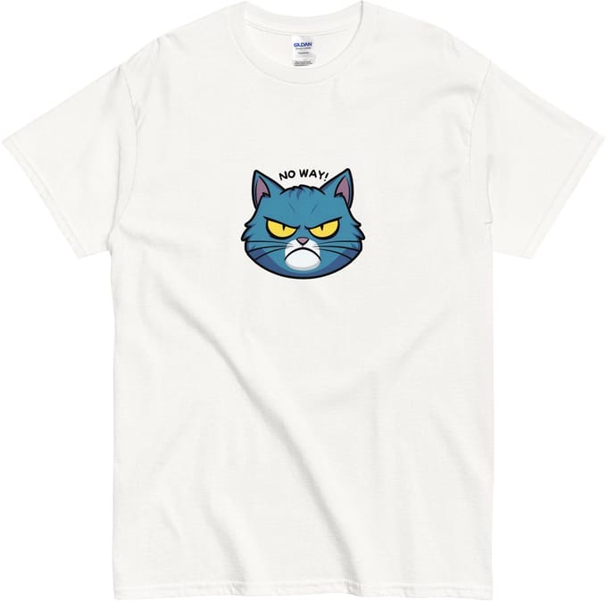 Grappig T Shirt met Kat - No Way! - Cartoon Design - Dames Heren - Wit - M