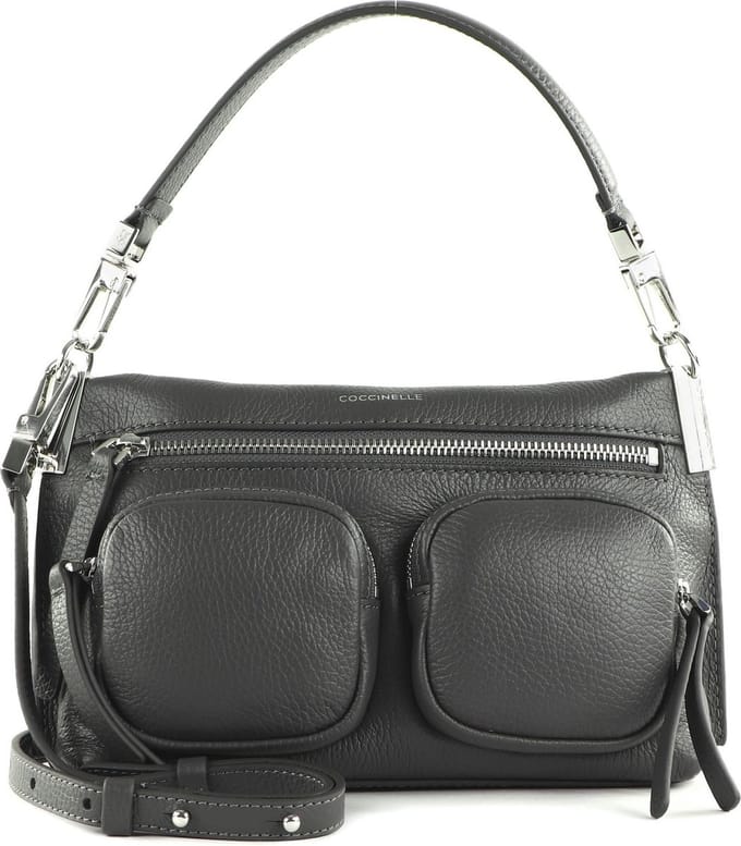 COCCINELLE Leren Schoudertas Hyle Grained Leather Ardesia Donkergrijs