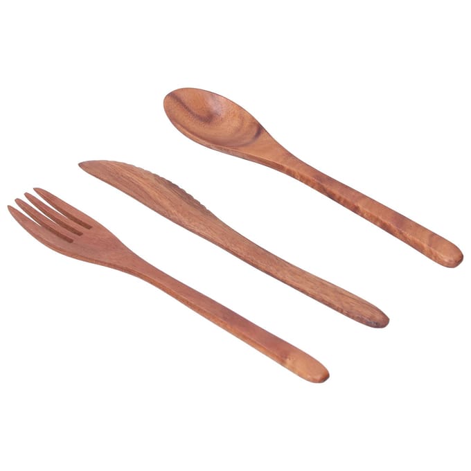 3 STUKS Houten Servies Sets Draagbare Vork Mes Lepel Bestek Keuken Dinerwaren Accessoires brown