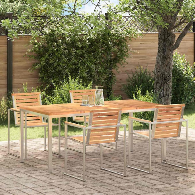 vidaXL - Eettafel - 180x90x75 - cm - Massief - Teakhout - en - RVS