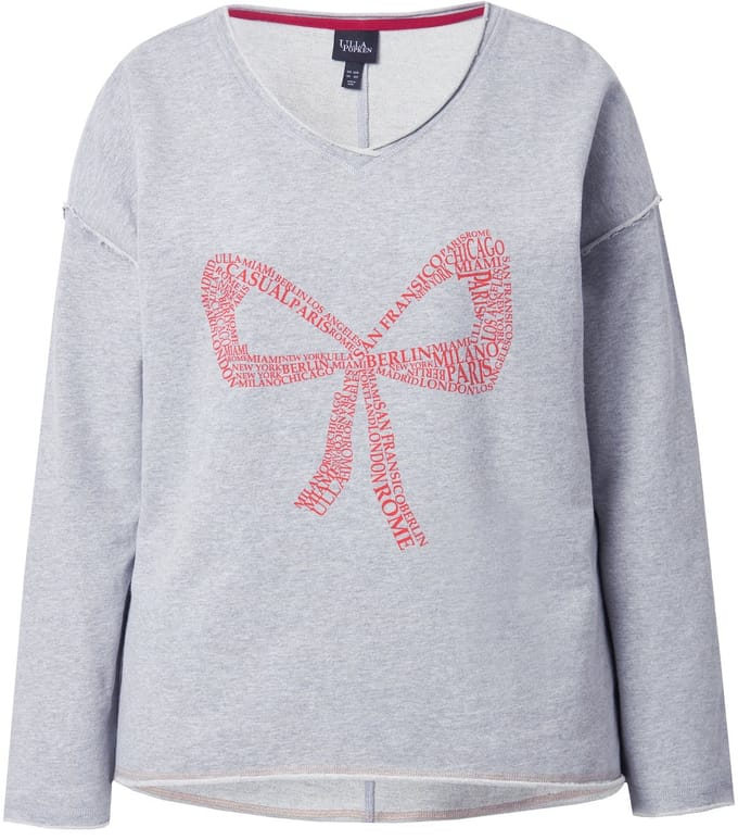 Ulla Popken - Dames - Sweatshirt strik oversized V-hals lange mouwen - Lichtgrijs melange - Maat 54+