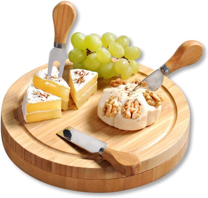 Famanu - Bamboe bestekset met plank, 23 × 23 × 3,6 cm, stevig – Bruin