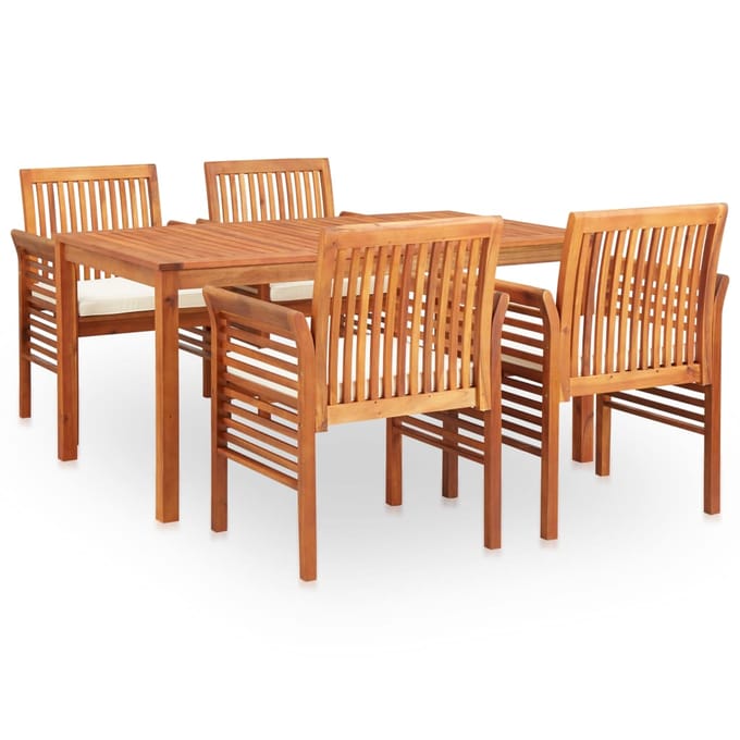 vidaXL - 5-delige - Tuinset - met - kussens - massief - acaciahout