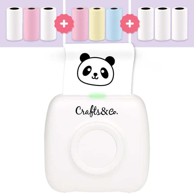 Crafts&Co Mini Pocket Printer - Combideal 3x Gekleurd Papier - 3x Wit Papier - Sticker Printer - Wit