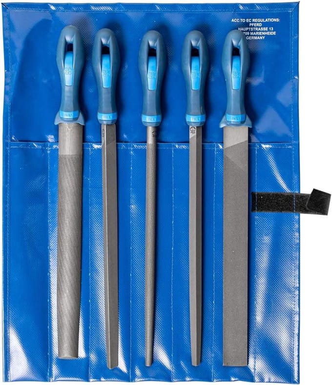 Werkplaatsvijlset met 5 vijlen in pvc-roltas voor universeel gebruik