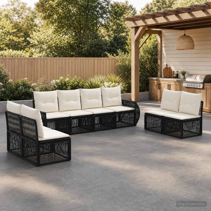 vidaXL - Tuinbank - Set - 8 - st - 8-zits - Zwart - en - Crème - Wit - poly - rattan