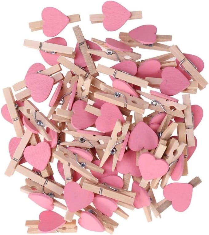 Houten Hart Clips - Mini Knijpers - Decoratie Maken - Romantisch Design - 50 Stuks - Roze